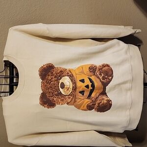 Grayson Threads Cream Sweatshirt with Pumpkim Teddy Bear Design